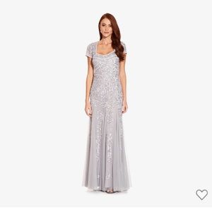 Adrianna Papell - Long Beaded Dress with Cap Sleeves